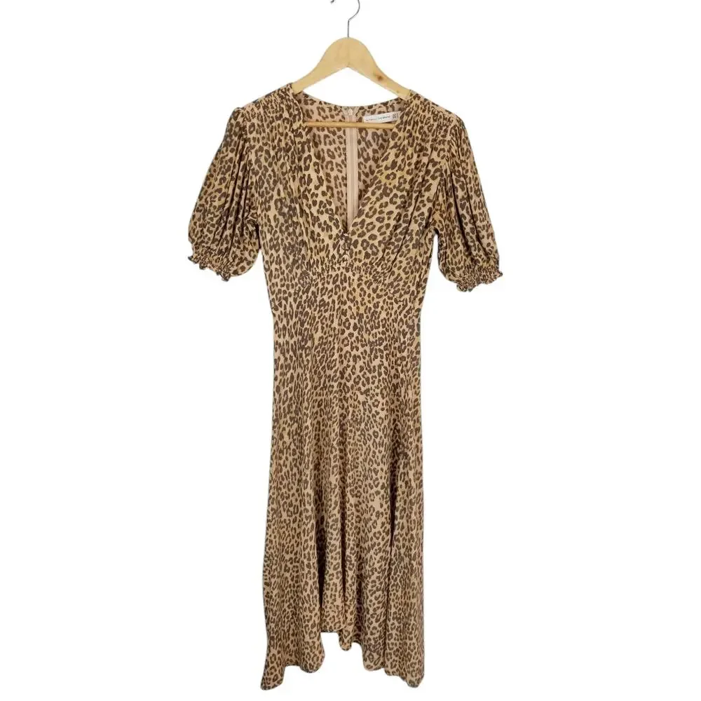 Faithfull The Brand Women's Marie Louise Leopard Print Midi Dress Size 4 - Picture 2 of 11